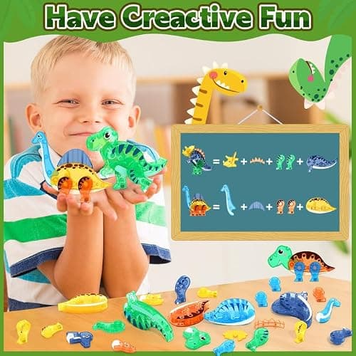 Coodoo Dinosaur Toys Magnetic Tiles 3D Movable Dinos for Kids 3-5 5-7 Toddler Outdoor Sensory Toys, STEM Educational Magnetic Blocks for 3+ Years Old Boys Girls Kids Toy - Thumbnail 4