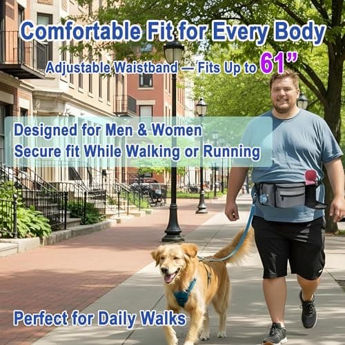 Dog Walking Fanny Pack with Poop Bag Dispenser & Bottle Holder, Hands-Free Dog Walk Bag with Adjustable Waist Belt, Reflective Dog Fanny Pack for Walking, Training & Daily Use, Gray - Thumbnail 5