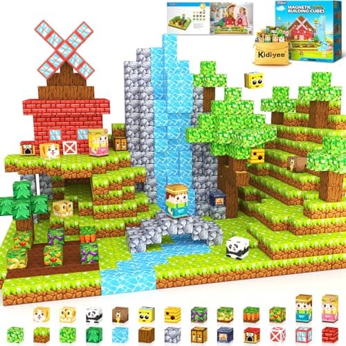 Magnetic Blocks, Build Mine Magnet World Forest Farm Edition, Magnetic Building Blocks for Kids Ages 4-6 6-8 8-12, Sensory STEM Toys for Boys & Girls - Image 1