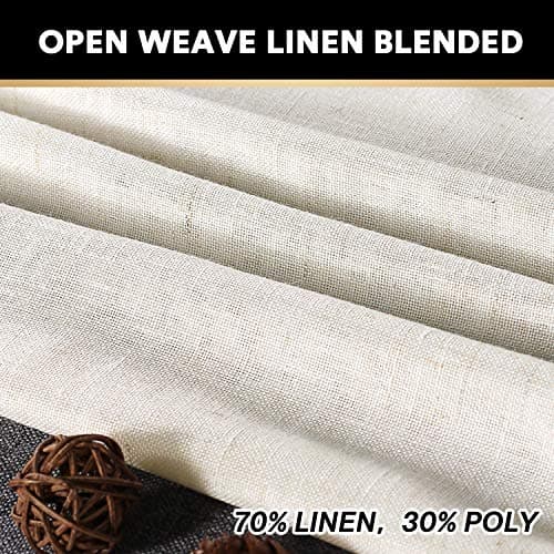 PrinceDeco Natural Linen Blended Curtains Semi Sheer Window Treatments Panels for Living Room Grommet Light Filtering Drapes Privacy Added Linen Textured Curtains, 2 Panels (Ivory, 52" W x 108" L) - Thumbnail 2