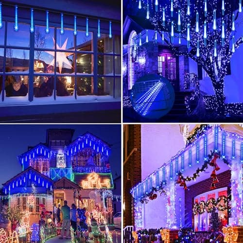 Christmas Lights Outdoors, 32 Tubes(Equivalent to 4 Sets of 8-Tubes) Meteor Shower Rain Lights - Blue lcicle Christmas Light Outdoor for Xmas Tree Wedding Party Holiday House Yard Decor, UL Plug - Thumbnail 6