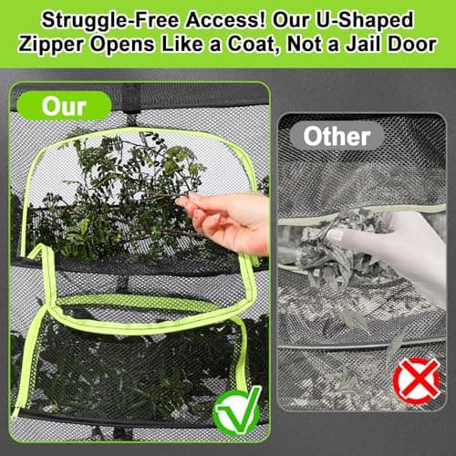 LUKETURE 4-Layer Hanging Herb Dryer Rack - with U-Zipper Mesh Net & Hook, Foldable Collapsible Drying Rack for Plants, Herbs, Flowers, Fish, Jerky, Laundry - Thumbnail 3