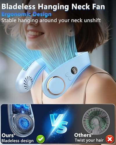 Portable Neck Fan Cooling Plate,Personal Fan Neck Hang Around,Powerful Airflow Shoulder Cooler,Fans To Wear Around Your Neck,Summer Menopause Fan Hot Flash Best Gifs for Outdoor Outside Indoor Blue - Thumbnail 5