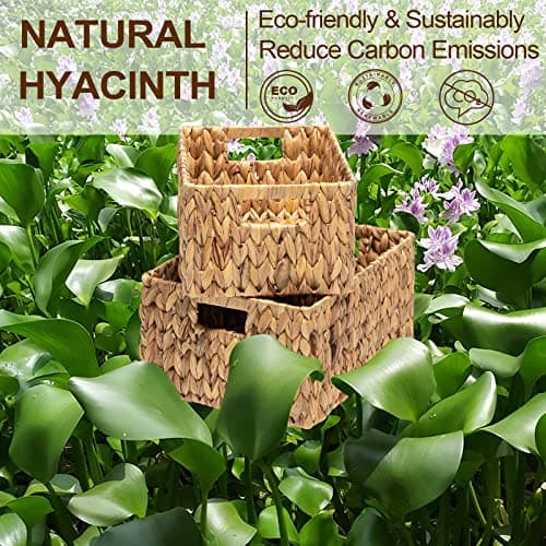 FairyHaus Wicker Baskets 15x11x7 & 13.4x9.5x6.5, 2 Pack Handmade Big Wicker Storage Basket with Handles, Natural Water Hyacinth Wicker Baskets for Storage Shelves Organizing, Rectangle Wicker Basket - Thumbnail 5