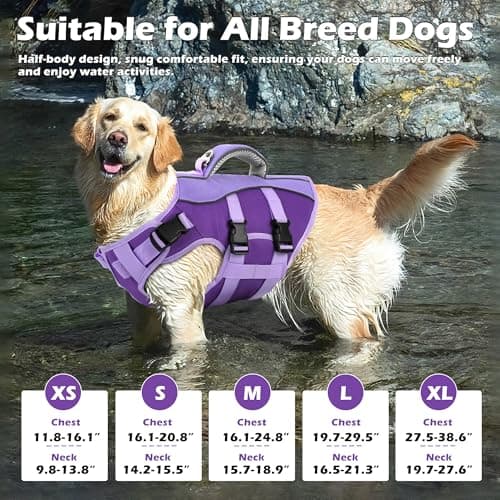 Petglad Dog Life Jacket, High Buoyancy Dog Life Vest with Handle for Swimming Boating, Adjustable Swimming Vest with Reflective Trim for Small Medium Large Dogs - Purple, S - Thumbnail 5