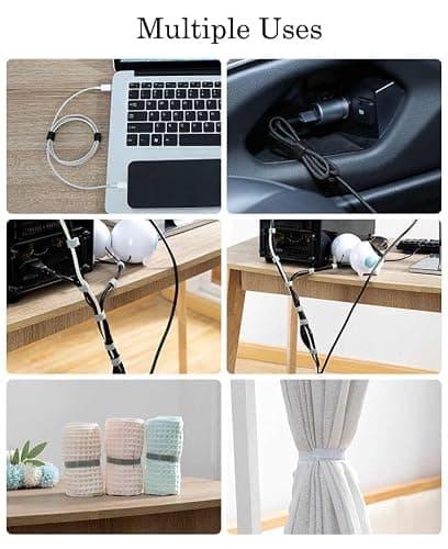 1/2 Inch Hook and Loop Roll Reusable Cable Ties Cable Management Straps Cord Organizer Double-Sided Heavy Duty Strips Black Cord Wrap for Computer Home Office Date Center (Black, 1/2inch 54Yards) - Thumbnail 3