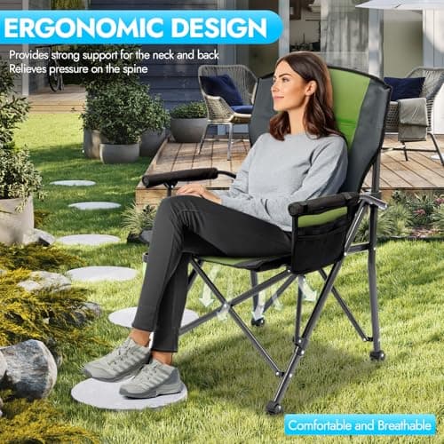 2 Pack Oversized Folding Camping Chair for Adults, Supports 450 LBS Camping Chairs, Heavy Duty Camping Chair with Side Pockets, Foldable Outdoor Chair for Camping, Beach, Fishing, Hiking, Green-Black - Thumbnail 6