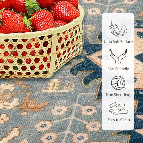 Washable Area Rugs, Bohemian Large Carpet for Living Room Bedroom,8'x 10' Blue - Thumbnail 4