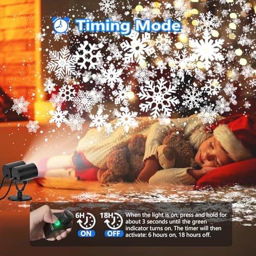 2025 Upgraded Double Head Christmas Snowflake Projector Lights Outdoor, Timing Mode, IP65 Waterproof, 360°Roating LED Christmas Lights, for Xmas Holiday Party Christmas Decoration, Indoor, Houses - Thumbnail 2