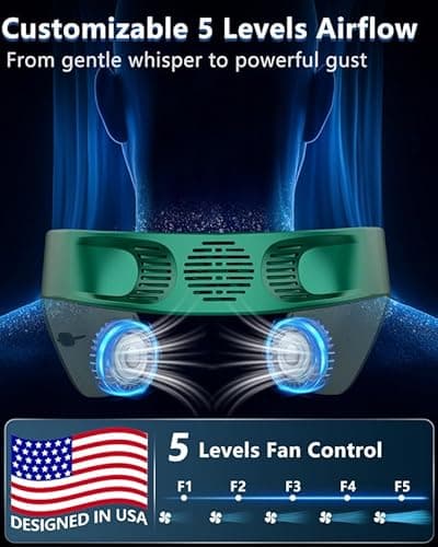 Neck Fan Air Conditioner,Neck Fans that Blow Cold Air,[3-19.5 Hours] Long Battery Life Neck Coolers for Extremely Hot Weather Flashes,Fanless Handsfree Hangs Fan Around Neck Headband Devices Green - Thumbnail 3