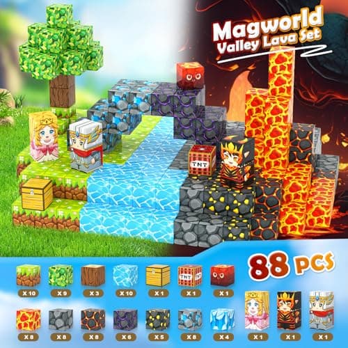 IGIVI Magnetic Blocks - Build Mine Magnet World Lava Valley Set, 1" Magnetic Cube Building Toys for Kids Ages 3+, Montessori Sensory Toys for Toddlers, Creative Game Themed Toy Gifts for Boys & Girls - Thumbnail 6