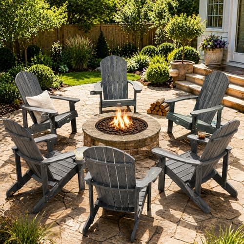 Y&M Adirondack Chair, Dark Grey Fire Pit Chairs, Outdoor Patio Chairs with Cup Holder, Weather Resistant HDPE Wooden Textured Patio Chairs, Perfect for Garden, Lawn, Deck, or Poolside - Thumbnail 2