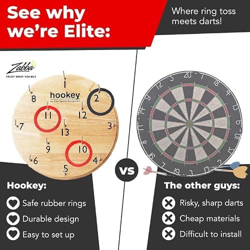 Elite Sportz Equipment Ring Toss Game | Sturdy Wooden Board Set for Kids Outdoor Games | Wall Mounted Hook and Ring Game for Yard Games & Camping Activities - Adults & Kids Picnic - Thumbnail 4