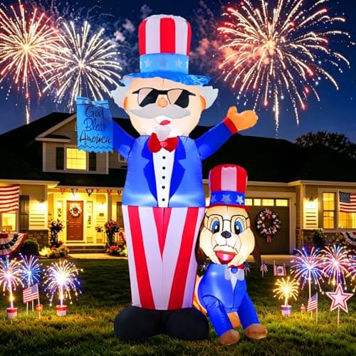 GIFTFIND 7FT Patriotic Independence Day 4th of July Inflatables Outdoor Decorations, Uncle Sam with Dog Decoration, Built in LED Lights Blow up Holiday Decor for Lawn Yard Outdoor Indoor - Image 1
