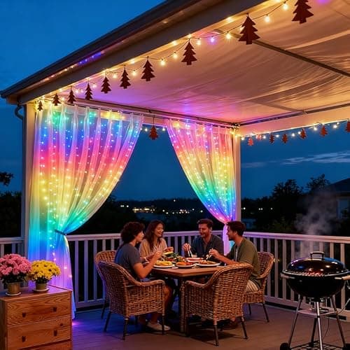 300LED Fairy Curtain Lights, 9.8x9.8Ft Warm White USB Plug in 8 Modes & Timer Christmas String Hanging Lights with Remote for Bedroom Indoor Outdoor Weddings Party Wall Decorations(rainbow) - Thumbnail 6