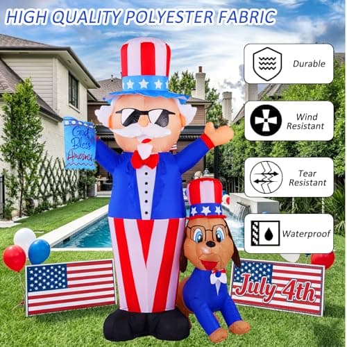 GIFTFIND 7FT Patriotic Independence Day 4th of July Inflatables Outdoor Decorations, Uncle Sam with Dog Decoration, Built in LED Lights Blow up Holiday Decor for Lawn Yard Outdoor Indoor - Thumbnail 4