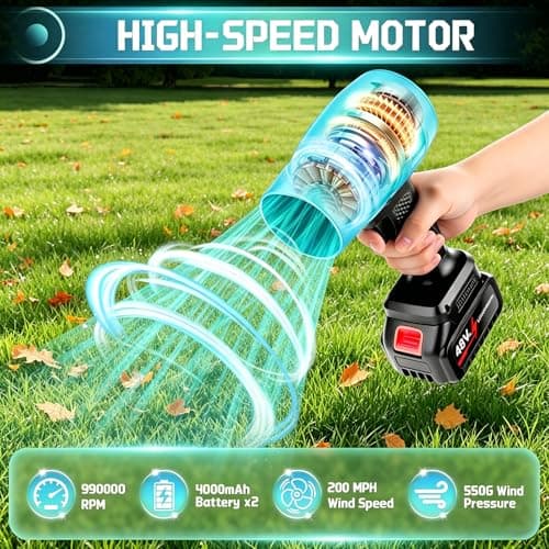 laapee Leaf Blower Cordless, 990,000 RPM Leaf Blowers Battery Powered, Electric Handheld Blower with 2 x 4.0Ah Battery & Charger for Lawn Care, Yard Patio Cleaning, Leaves Dust Snow Car Blowing - Thumbnail 2