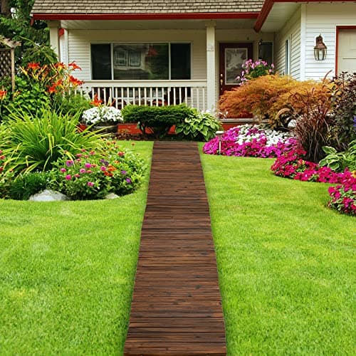 Spurgehom 8FT Wooden Garden Pathway Straight Outdoor Walkway Roll Out Cedar Wood Patio Flooring Path Decorative Lawn Patio Pavers Boardwalk Beach Wedding Party (Brown) - Thumbnail 5
