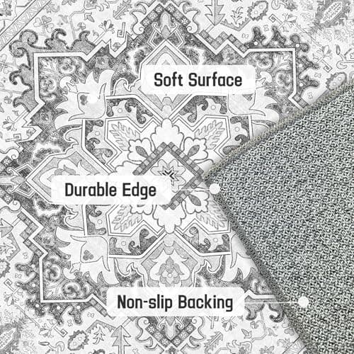 HiChiclife Runner Rug, Traditional Vintage Long Rug for Hallway Kitchen,2'x 8' Grey - Thumbnail 3