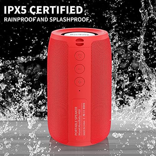Bluetooth Speaker,MusiBaby Wireless,Outdoor, Waterproof,Portable Speaker,Dual Pairing, Bluetooth 5.0,Loud Stereo,Booming Bass,24H Playtime for Home&Party,Gifts(Pure Red) - Thumbnail 6