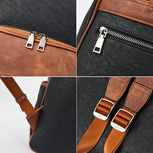Telena Leather Laptop Backpack for Women Business Casual College Bags Black-Brown - Thumbnail 5
