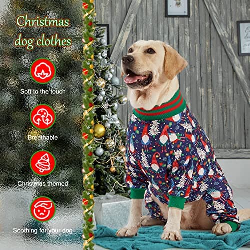 LovinPet Large Dog Christmas Pajamas - Christmas Outfit Xmas Holiday Costume for Dogs, Lightweight Pullover, A Gnome to FA La Navy Prints Large Dog PJ's Pitbull Clothes, XL - Thumbnail 2