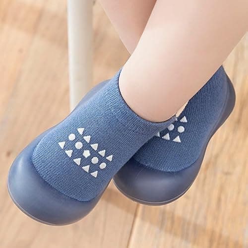 HOVELL 2 Pairs Baby Soft Rubber Sole Shoes Toddler Girls Boys Non Slip Walking Shoes Infant Cotton Floor Slipper Sock Shoes(Grey Blue Dots,2-3Y) - Thumbnail 3