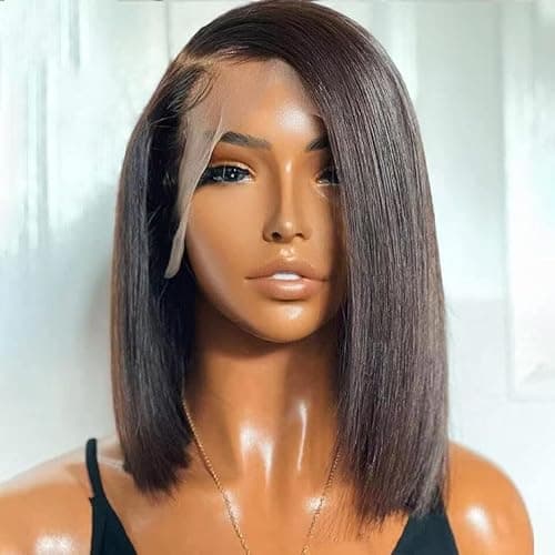 Thusiae Bob Wig Human Hair 13x4 Lace Frontal Short Straight Lace Front Bob Wigs for Black Women 100% Human Hair Wig Pre Plucked Natural Color 10 Inch - Image 1