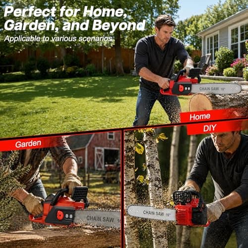 2026 New 16“ Cordless Chainsaw: Brushless Electric Saws with 2×3.0Ah Batteries & Charger, Tool-Free Chain Tension, Auto Oiling, for Tree Trimming, Wood Cutting, Yard Work - Thumbnail 2