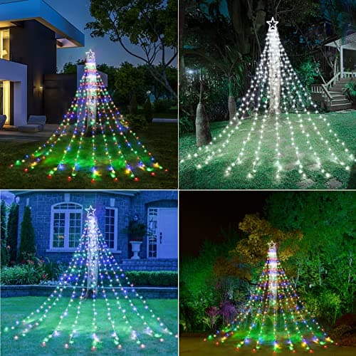 Decute Outdoor Christmas Decorations Star String Lights Color Changing Timer with Remote, Waterproof 320 Led Tree Toppers Fairy Lights for Yard Garden Backyard Holiday Decor Cool White + Multi-Color - Thumbnail 6