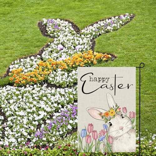 Easter Garden Flag, Bunny Burlap Yard Garden Flag for Easter Outdoor Decorations, Easter Lawn Flag for Outside, Happy Easter Garden Flag 12x18 Inch Double Sided - Thumbnail 2