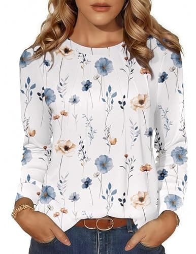 Misakia Long Sleeve Tunic Tops for Women Crew Neck Pleated T-Shirts Business Work Blouses Fall 2025 Clothes Bf290 M - Image 1