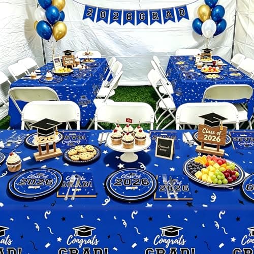 Labrostar Graduation Decorations 2026 Class of 2026 Congrats Grad Disposable Paper Plates Luncheon Napkins Cocktail Napkins Blue Graduation Party Supplies Serve 50 - Thumbnail 6