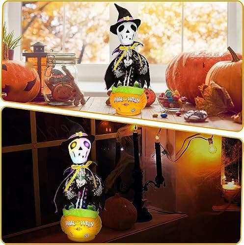 Emoin Halloween Skeleton Dancing Cactus Mimicking Toy, Talking Skull Cactus Toy Repeats What You Say,Singing Glowing Halloween Indoor&Outdoor Decorations - Thumbnail 5