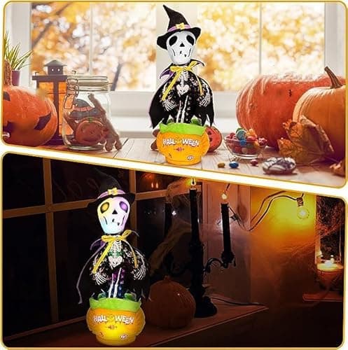 Emoin Halloween Skeleton Dancing Cactus Mimicking Toy, Talking Skull Cactus Toy Repeats What You Say,Singing Glowing Halloween Indoor&Outdoor Decorations - Thumbnail 5