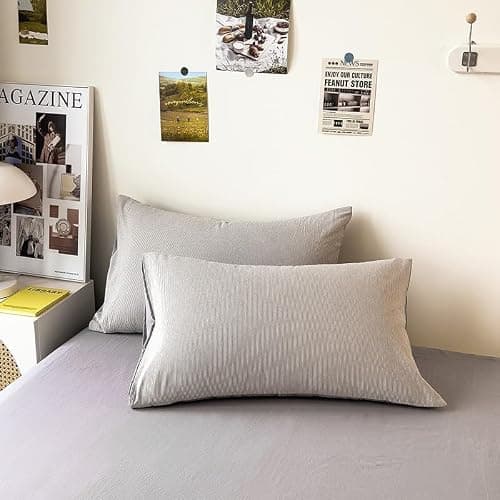 DCSKY Duvet Cover Set - 100% Washed Cotton, 3 Piece Pre-Washed Super Soft Breathable Bedding with Duvet Cover and 2 Pillow Cases (01Gray(No Comforter), King (104''x90'')) - Thumbnail 6