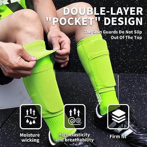 LPONJAR Soccer Shin Guards for Kids Youth Adults - Shin Pads and Sleeves with Optimized Insert Pocket for Boys Girls Men Women for Football Games - Protective Soccer Equipment - Thumbnail 2
