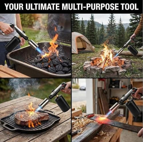 FORENEE Propane Torch Gun 3272°F High Heat Flame Thrower with Safety Lock Adjustable Culinary Blow Torch for BBQ Searing Steak Sous Vide Charcoal Starter and Camping (Tank Not Included) - Thumbnail 4