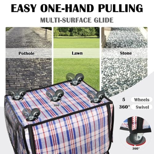 AnsTOP Reusable Grocery Bag on Wheels, 66LBS Foldable Shopping Cart with 5 Smooth Caster Wheels Zippered Top, Rolling Tote with Multiple Pockets for Groceries, Laundry, Travel, Camping,Medium,Colorful - Thumbnail 5