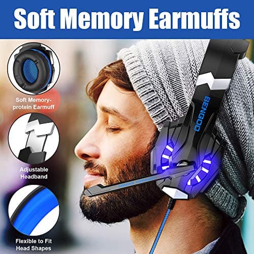 BENGOO G9000 Stereo Gaming Headset for PS4 PC Xbox One PS5 Controller, Noise Cancelling Over Ear Headphones with Mic, LED Light, 7.1 Surround Sound, Soft Memory Earmuffs for Nintendo Xbox Series X|S - Thumbnail 3