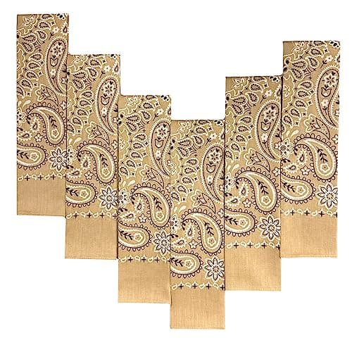 6-Pack Tan 100% Cotton Bandanas Gift Set – 22x22 Inch Paisley Head Wraps, Face & Neck Scarves, Multi-Purpose Accessories for Men & Women, Holiday & Everyday Gifting - Image 1