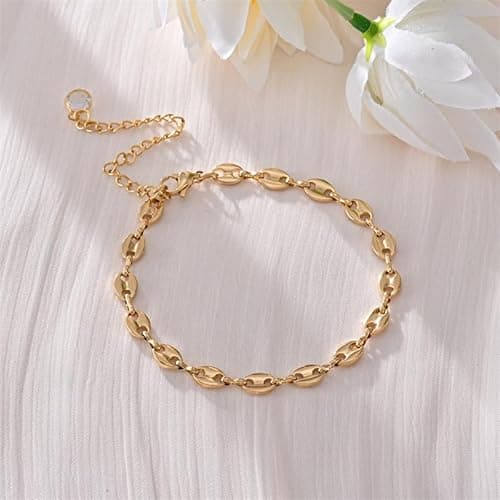 Alegend Titanium Steel (Not Rust, Resist Corruption, Easily Clean) 18K Gold Plated Oval Link Bracelet Women - Adjustable - Thumbnail 4