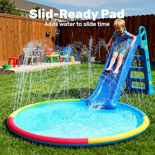 SLOOSH 72" Non-Slip Splash Pad Sprinkler - Outdoor Water Play Toys Backyard Fountain Mat for Toddlers Kids Dogs, Thickened Sprinkler Outside Pool Party Durable for Girls Boys Pets (72in, Multicolor) - Thumbnail 6