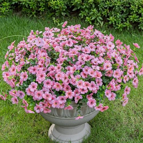 Lnoicy 20 Bundles Artificial Fake Flowers for Outdoor Faux Eucalyptus Flowers for Home Decoration,Fake Plants UV Resistant for Porch/Garden（Pink）