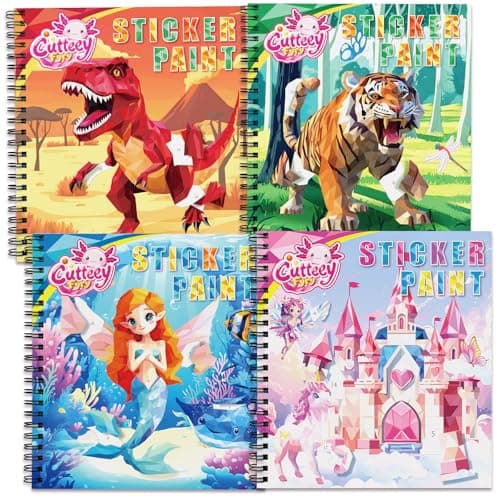 CutteeyFyry 4PCS Paint by Number Sticker Book Travel Activities Toys for Girls Boys Kids Ages 4-10 Road Trip & Airplane & Long Car Rides, Birthday Present, Preschool Classroom Party Gifts
