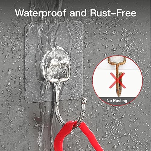 Large Hooks for Hanging Heavy-Duty 44Ib(Max) 10 Packs, Wall Hangers without Nails Self-Adhesive Traceless Clear and Removable, Waterproof and Rustproof Multiple Uses for Bathroom Kitchen Home - Thumbnail 3