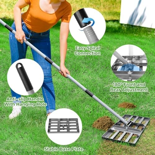 REAPALOT Lawn Leveling Rake, Lawn Leveler with Stainless Steel Long Handle, Heavy Duty Yard Level Tool for Leveling Soil, Sand Or Dirt Surfaces, Gardening Gloves Gift Included (17x10in) - Thumbnail 3