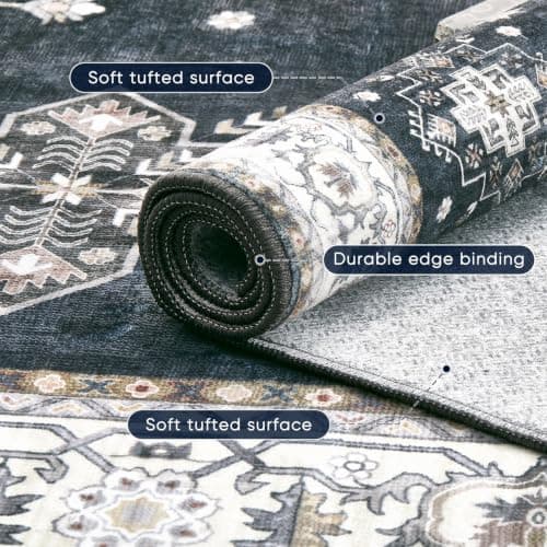 2'x3' Washable Area Rug Non-Slip, Vintage Floral Medallion Distressed Entryway Kitchen Bathroom Mat, Soft Low Pile Indoor Floor Carpet for Hallway Laundry, Navy Blue & Ivory Vintage - Thumbnail 5