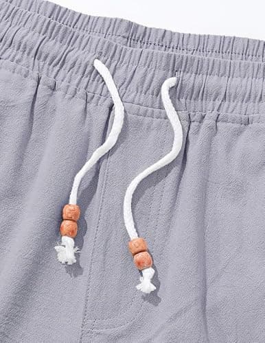 AUSELILY MEN Men's Cotton Linen Shorts 9 inch Drawstring Casual Elastic Waist Mens Summer Beach Vacation Shorts Big and Tall with Pockets Gray 4XL - Thumbnail 5