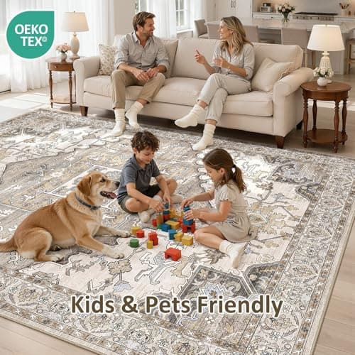 ELLIUNE 8x10 Area Rugs for Living Room: Non Slip Neutral Washable Brown Rug, Soft Stain Resistant Indoor Floor Carpets for Bedroom Dining Decor Farmhouse Home Office Kid & Pet Friendly - Thumbnail 3